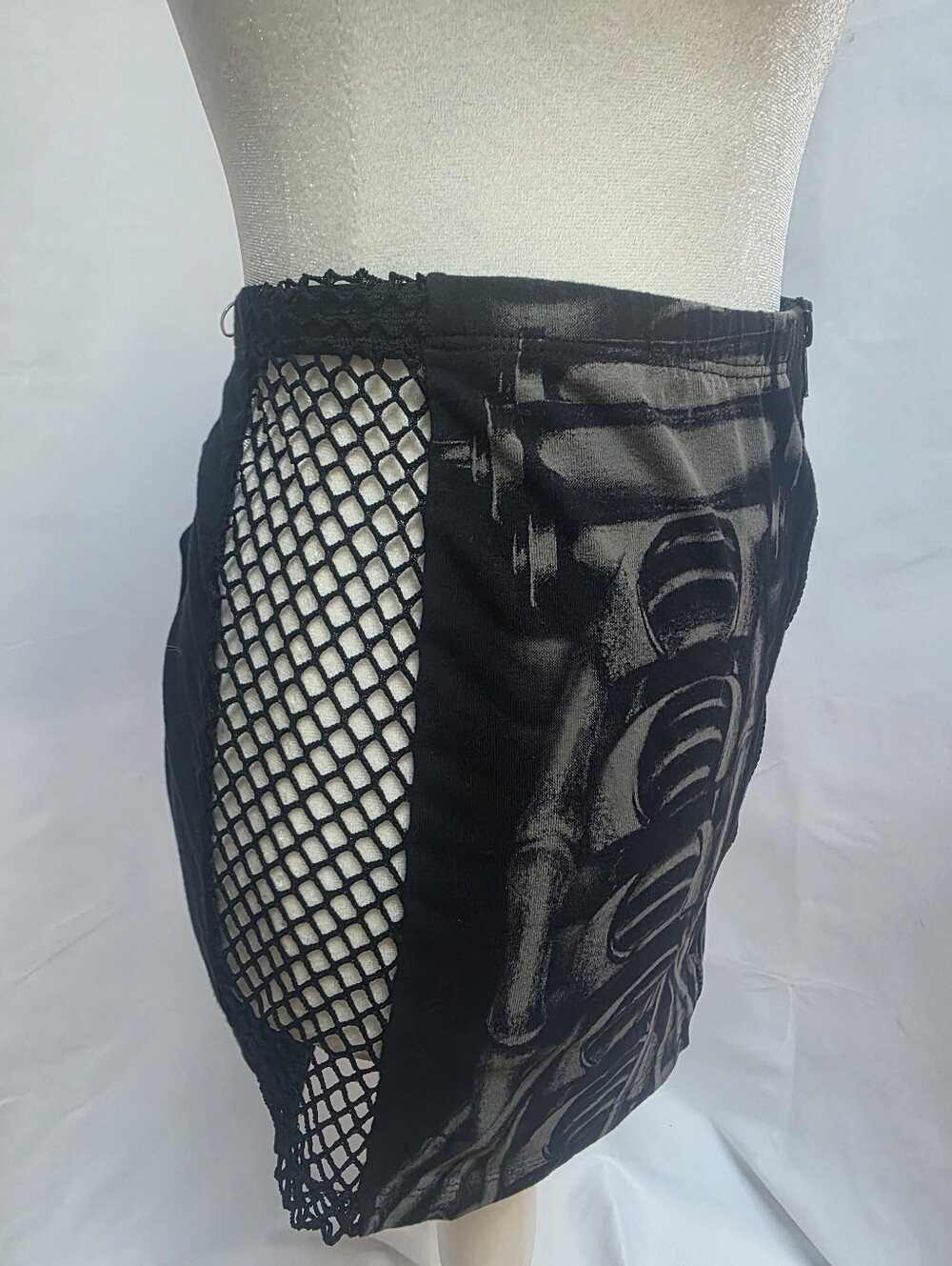 Lip Service Skeleton Fishnet Zip Mini Skirt Black Goth Punk Y2K Large - Picture 3 of 8